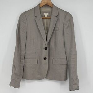 J. Crew Linen Blend Blazer Taupe Gray Single Breasted Womens Size 6 Work Classic